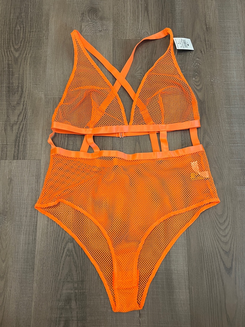 NWT Ashley Stewart Orange Mesh Bodysuit / Festival Fishnet Teddy